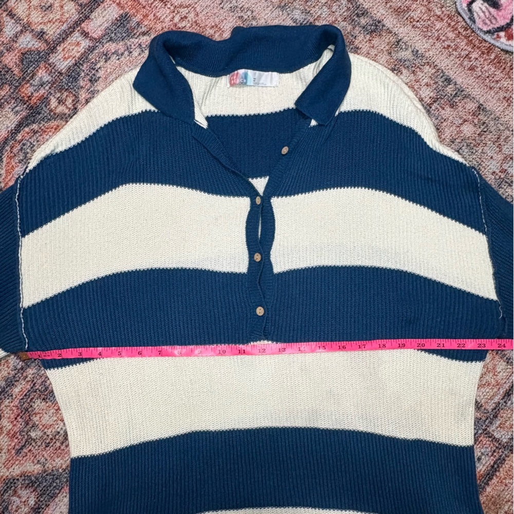 Free People Beach Knit Picnic Stripe Sweater Romper In Sailers Blue Combo medium - Picture 11 of 15
